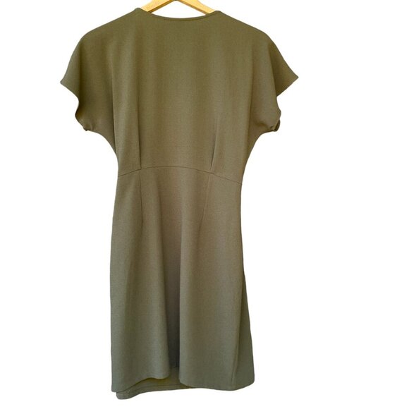 Bobeau Midi Wrap Dress Olive Green Crepe M Classiccore Short Sleeve Preppy VNeck - Picture 4 of 12